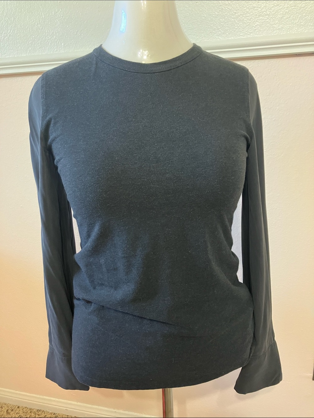 Brunello Cucinelli Long Sleeve Crewneck Tee in Charcoal